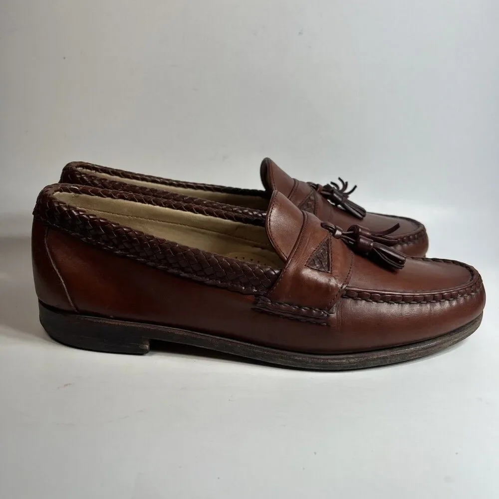 Allen Edmonds Mens Shoes Size 10 Maxfield Brown Leather Tassel Loafers Braided